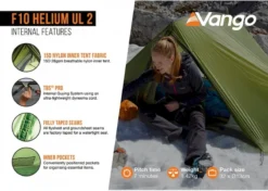 Vango F10 Helium UL 2 Ultralichte Trekking Tunneltent - 1/2 Persoons - Groen -Bo-Camp Verkoopwinkel 1900 1783 f10 helium ul 2 5