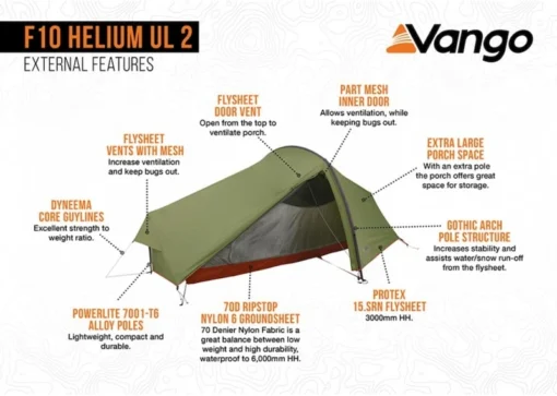 Vango F10 Helium UL 2 Ultralichte Trekking Tunneltent - 1/2 Persoons - Groen -Bo-Camp Verkoopwinkel 1900 1783 f10 helium ul 2 6