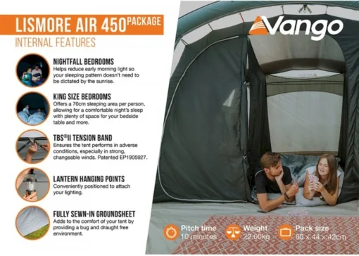 Vango Lismore Air 450 Opblaasbare Tunneltent - 4 Persoons - Groen -Bo-Camp Verkoopwinkel 1900 1783 lismore air 450 package 4